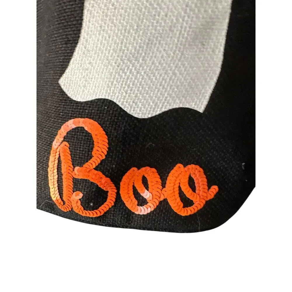 Halloween Ghost Boo Trick or Treat Bag Black Orange Fabric Candy Bucket